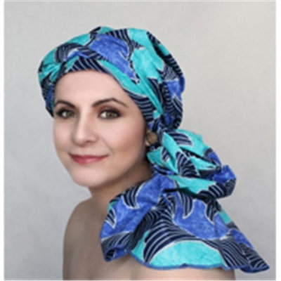 Turban Diva-335-38 TAfrician Turban Head Wrap-Blue Aqua Black Ginkgo