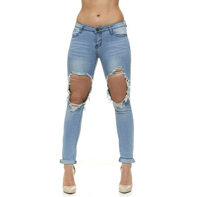 Ripped Large Hole Destroyed Frayed Hem Skinny Slim Fit Stretch Jeans For Women 3 Colors Options