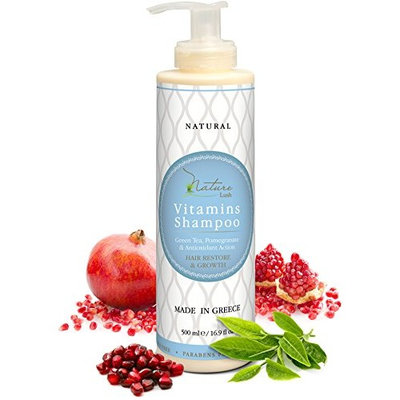 Best Natural Vitamins Hair Shampoo - Green Tea, Pomegranate, Olive & Antioxidant Action - Perfect for Men, Women & Colored Treated Hair – by Nature Lush – Huge 16.9 fl oz Bottle