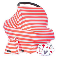 Baby Benjamin Convertible Nursing Cover Up for Breastfeeding – Baby Gift Bundle with Bib + Bag - Neon Coral