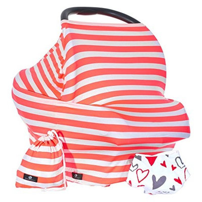 Baby Benjamin Convertible Nursing Cover Up for Breastfeeding – Baby Gift Bundle with Bib + Bag - Neon Coral