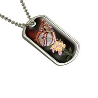 Butterfly on Flower Military Dog Tag Luggage Keychain