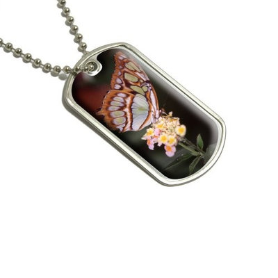 Butterfly on Flower Military Dog Tag Luggage Keychain