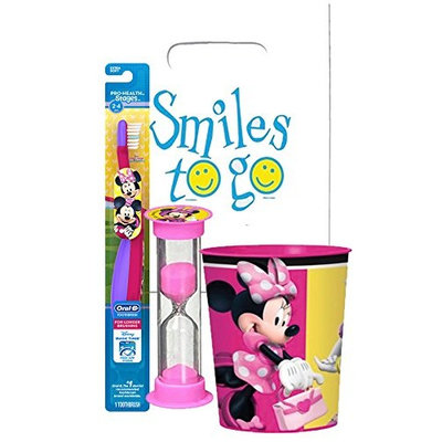 Minnie Mouse 3pc Toddler Training Oral Hygiene Bundle! Soft Manual Toothbrush, Brushing Timer & Mouthwash Rinse Cup! Plus Dental Gift Bag & Tooth Saver Necklace!