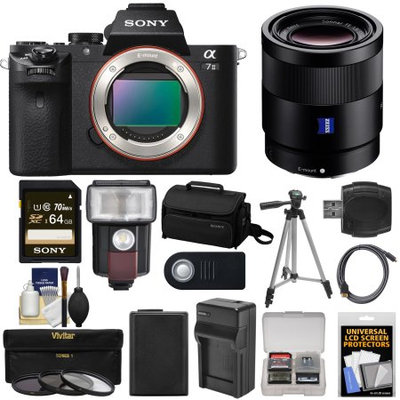 Sony Alpha A7 II Digital Camera Body with Sonnar T* FE 55mm f/1.8 ZA Lens + 64GB Card + Battery & Charger + Case + Tripod Kit