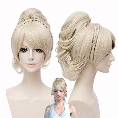 Short Bob Anime Wigs Fluffy Straight Hair Blonde Color Full Hair Cosplay Party Dress Costume Wig 14 Inches