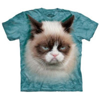 Teal 100% Cotton Grumpy Cat Realistic Graphic T-Shirt