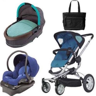 Quinny Buzz 4 Travel System and Bassinet in Blue with Diaper Bag