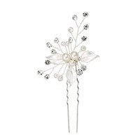 Fcolor Pearl Crystal Hair Pin Hair Stick Wedding Bridal Hairpins Headpiece (Silver)