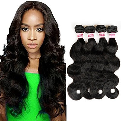 Fabeauty Brazilian 4 Bundles Body Wave Unprocessed Virgin Human Hair Weave Body Wave Hair Bundles Natural Black Mixed Length 400g