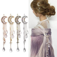 HP95 Moon Style Hairpin with Rhinestone Beads Hair Clip Crystal Bridal Jewelry Gold Silver Hollow Metal Hair Clip Pin for Women Barrettes Accessories