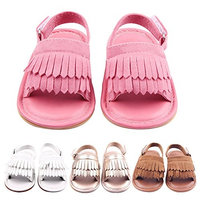Summer Lovely Tassel Style Baby Girl Boy Toddlers Kids Sandals Shoes with Soft Anti-Slip Rubber Sole Matte Upper Brown Size 13 Fits Babies Aged 12 to 18 Months