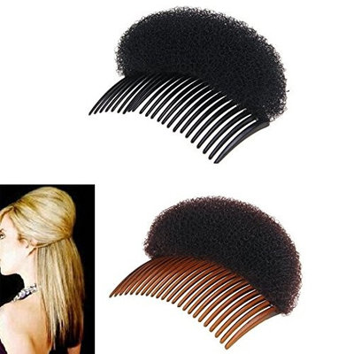 2Pices(1Black+1Brown) Women Bump It Up Volume Hair Base Styling Clip Stick Bum Maker Braid Insert Tool Do Beehive Hair Styler Party Hair Accessories with Comb