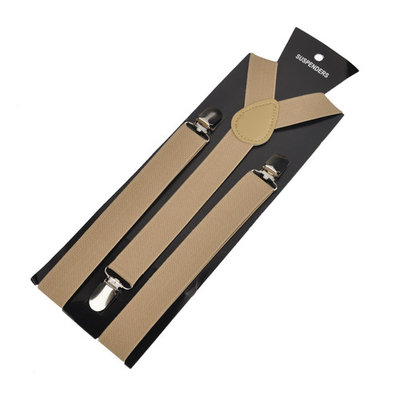 TopTie Unisex Suspenders Solid Color Y-Back Clip Suspender - 1 Inch Wide-Khaki