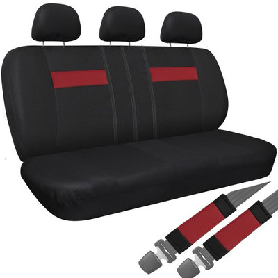Oxgord 8pc Tight Woven Sport Mesh Low Back Rear Bench Car Seat Cover, Red & Black