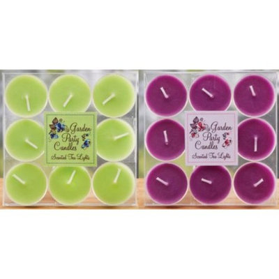 12 Garden Party Purple & Green Hibiscus Scented Tea Light Candle 9-Piece Sets