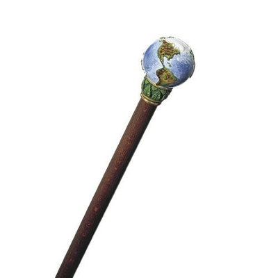 World Globe walking cane hand painted and crafted in Italy from aged hardwood by King Products