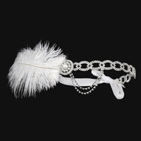 BABEYOND Women's Crystal Headpiece Great Gatsby Silver Headbands for Women Flapper Accessories with Ostrich Feather Free Size