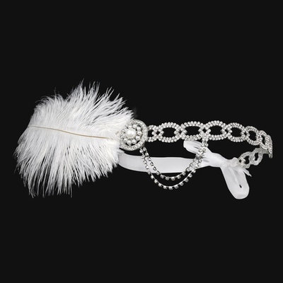 BABEYOND Women's Crystal Headpiece Great Gatsby Silver Headbands for Women Flapper Accessories with Ostrich Feather Free Size