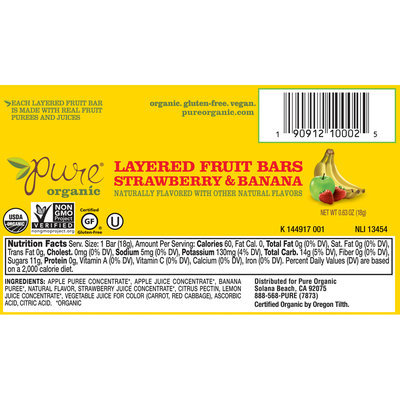 Pure® Organic Strawberry & Banana Layered Fruit Bars 0.63 oz. Wrapper