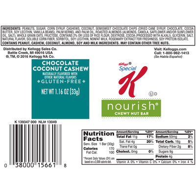 Special K® Kellogg's Nourish Chocolate Coconut Chewy Nut Bar