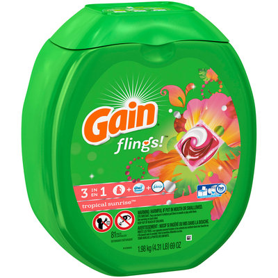 Gain® flings!™ Tropical Sunrise™ Laundry Detergent Pacs 81 ct Plastic Container