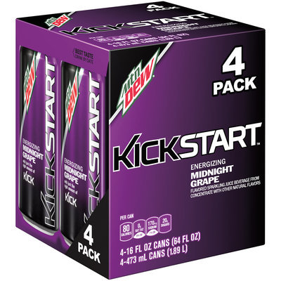 Mountain Dew® Kickstart™ Energizing Midnight Grape Sparkling Juice Drink (4 -16 fl. oz.) Box