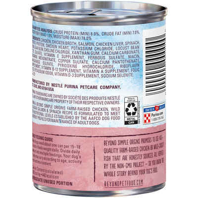 Purina Beyond Simple Origins Grain Free Farm-Raised Chicken, Wild Alaskan Salmon & Spinach Recipe Ground Entree Dog Food 13 oz. Can