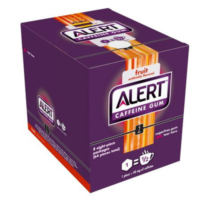 Alert Energy Sugar Free Caffeine Gum FRUIT Flavored - 8 Packs 8 Pieces (64 Pieces Total)
