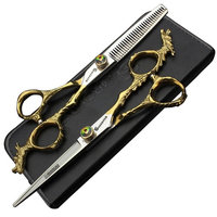 Golden delicate pattern 6-inch Japanese 440C professional haircut hairdresser cut hair tools scissors set (scissors set)