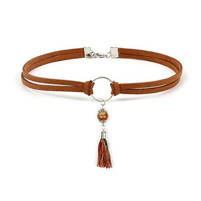 FXmimior Tassel Synthetic Turquoise Pendant Choker Brown Handmade Necklace Bohemian Women Girl Accessories