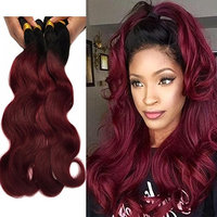 XCCOCO Hair Peruvian Ombre Hair Extensions Weaves 1B/99J Two Tone Body Wave Peruvian Virgin Human Hair 4 Bundles Black Burgundy 100g 10