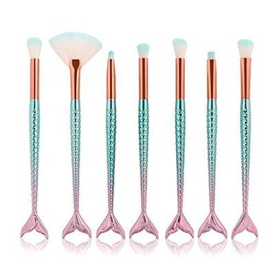 Becoler 15Pcs Mermaid Foundation Eyeshadow Contour Eye Lip Makeup Brushes Set