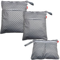 Damero 3pcs Travel Wet and Dry Bag with Handle for Cloth Diaper, Pumping Parts, Clothes, Swimsuit and More, Easy to Grab and Go, Gray Dots