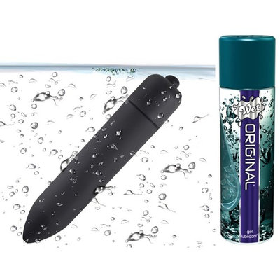 Travel Size Vibrator Bundled with 4PACK AAA Batteries and 3.6 fl. oz. Wet Original Pure Water Based Lubricant: Travel Size Vibrator, 10 Mode Vibration, Battery Operated (Included in Bundle)