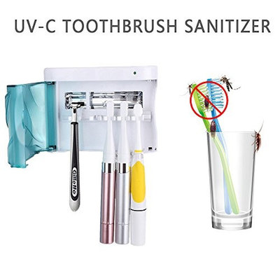 QiuKo Family Size UV Sanitizer, Electric Toothbrush Holders or Razor Sanitize UV Sterilizer, Wall Mount or Countertop Use, Zero Germ UV light 3-5 Minute Sanitizing Timer Power By AC Adapter Included