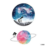 WYUEN 5 Sheets Watercolor Planet Children Body Art Tattoo Sticker For Men Fake Waterproof Temporary Tattoo 9.8X6cm FE-060
