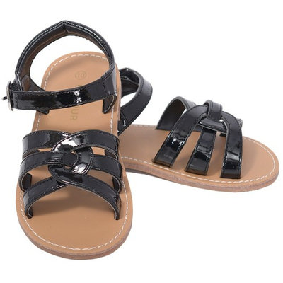 L'Amour Patent Black Woven Strap Summer Sandals Toddler Girls 5-10