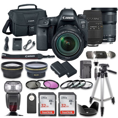 Canon EOS 6D MARK II DSLR Camera Bundle w/ Canon EF 24-105mm f/3.5-5.6 IS STM Lens + Sigma 70-300mm f/4-5.6 DG Autofocus Lens + 2pc SanDisk 32GB Memory Cards + Premium Accessory Bundle Kit (20 Items)