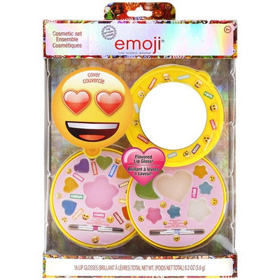Townley Girl Emoji Sparkly Lip Gloss for Girls, 16 Assorted Colors and Flavors with Compact
