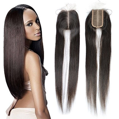 Dingli Hair Size 2x4 Middle Part Lace Closure with Baby Hair 100% Brazilian Virgin Human Hair Closures with No Bleached Knots Nature Color (16 inch,...