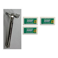 Double Edge Safety Razor + Derby Extra Double Edge Blades, 5 ct. (Pack of 3) + FREE Old Spice Deadlock Spiking Glue, Travel Size, .84 Oz