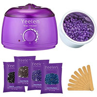 Yeelen Hair Removal Kit Hot Wax Warmer Waxing Kit Wax Melts with 4 Flavors Hard Wax Beans(14.1oz ) and 10 Wax Applicator Sticks for Painless Wax of Legs, Face, Body, Bikini Area