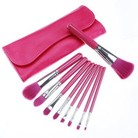 Vaneila 9PCS Professional Makeup Brush Set Synthetic Fiber Cosmetic Tools with PU Leather Bag Holder (Rose Red(9 pcs/set))