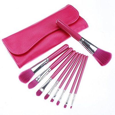 Vaneila 9PCS Professional Makeup Brush Set Synthetic Fiber Cosmetic Tools with PU Leather Bag Holder (Rose Red(9 pcs/set))
