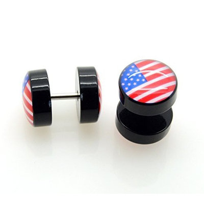 USA Flag Fake Plug Earrings - 16G (1.2mm), 2 Pieces! by ACCmall