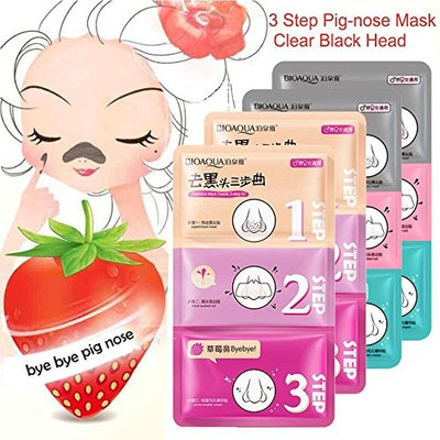 JaneDream Trendy Men Women 3 Step Blackhead Remover Pig-nose Face Mask Acne Remove Clean Kit Set Beauty