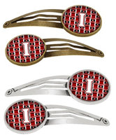 Letter I Football Cardinal and White Set of 4 Barrettes Hair Clips CJ1082-IHCS4