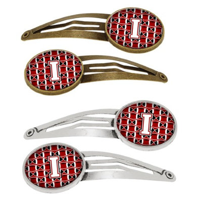 Letter I Football Cardinal and White Set of 4 Barrettes Hair Clips CJ1082-IHCS4