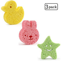 Natural Baby Bath Sponge - 3 Pack Ultra Soft Premium wood pulp fiber sponge Soft on Baby’s Tender Skin,Biodegradable,Hypoallergenic,Absorbent Natural Sea Sponge